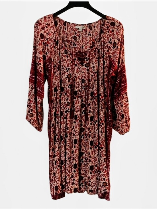 American Eagle Outfitters Dresses & Skirts - Vintage American Outfitters Size L Peasant Dress Burgundy Pink White Purple Mini